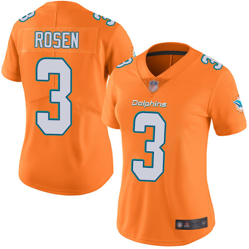 Nike Miami Dolphins #3 Josh Rosen Orange Women Stitched NFL Limited Rush Jersey->women nfl jersey->Women Jersey